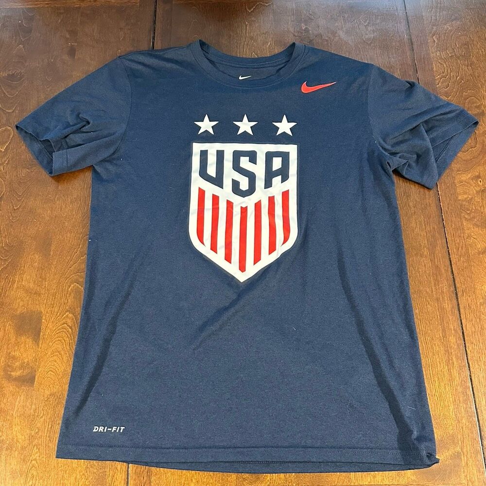 Nike Shirt Mens M Navy The Nike Tee Dri Fit Athletic USA Flag Logo Stars Swoosh